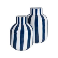 Alternative view of Decoração Listras em vidro azul e metal. 18 x 18 x 24 cm