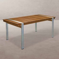 Mesa Norah Madeira / Aço Inoxidável 160 x 85 x 74 cm