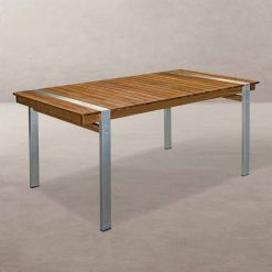 Mesa Norah Madeira / Aço Inoxidável 220 x 100 x 74 cm