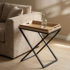 Mesa de Apoio Natural-Preto Madeira-Metal 55 X 40 X 61,50 Cm