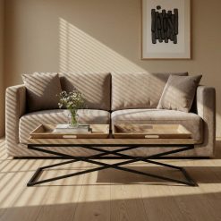 Mesa de Centro Natural-Preto Madeira-Metal 113 X 50 X 36