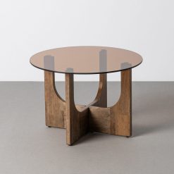 Mesa de centro Amy em madeira castanho com detalhes em cristal