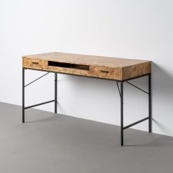 Secretária Natural-Preto Mdf-Metal 140 X 60 X 80 Cm