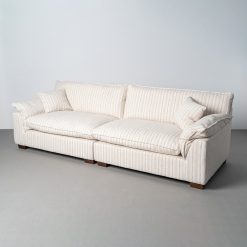 Sofá 4 Lugares Listras Tecido Creme 282 X 101 X 71 Cm