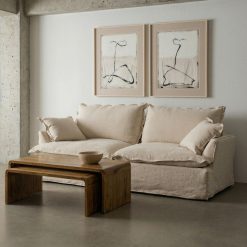 Sofá de 3 lugares bege em madeira/tecido