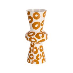 Vidro decorativo em metal Branco-Mostarda. 11 x 11 x 28 cm