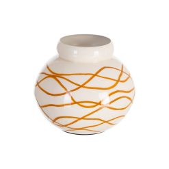 Vidro decorativo em metal Branco-Mostarda. 16 x 16 x 18 cm