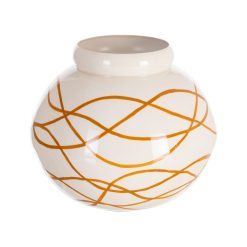 Vidro decorativo em metal Branco-Mostarda. 23 x 23 x 20 cm