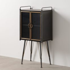Vitrine Metal-Cristal Preto-Ouro 58 X 40 X 120 Cm