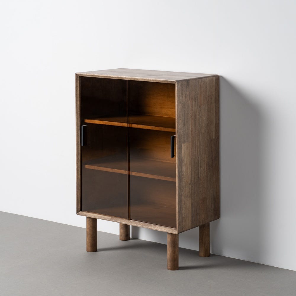 Vitrine castanho Madeira-Crystal Amy 70 x 40 x 100 cm