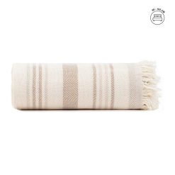 Colcha Listras Bege-Castanho Algodão 200 X 260 Cm