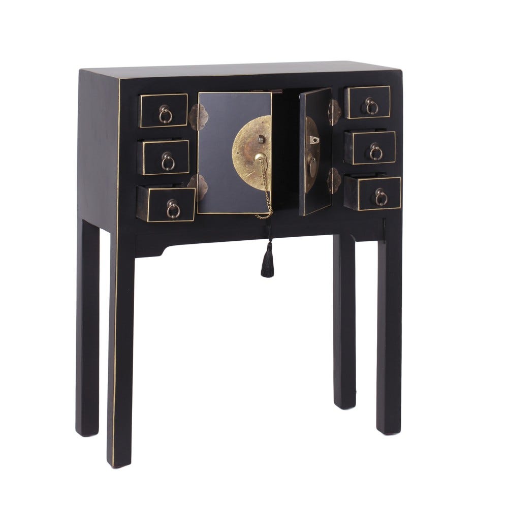 Consola 2 Portas E 6 Gavetas Preto 63 X 26 X 80 Cm - Image 2