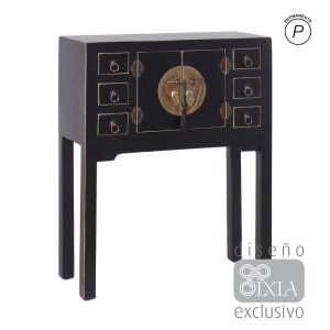 Consola 2 Portas E 6 Gavetas Preto 63 X 26 X 80 Cm