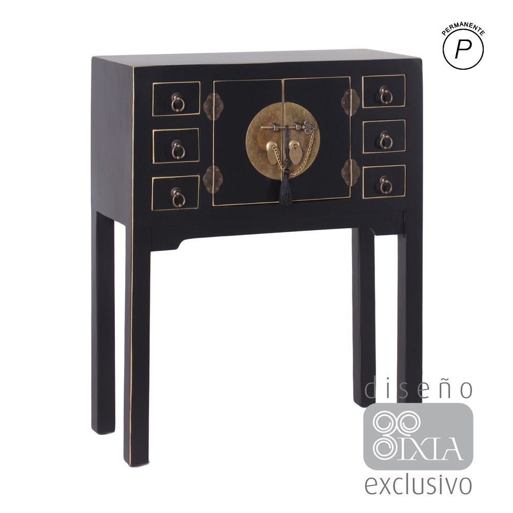 Consola 2 Portas E 6 Gavetas Preto 63 X 26 X 80 Cm