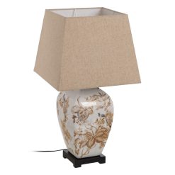 Luminária de Mesa Branco-Castanho Porcelana 22 X 22 X 45 Cm