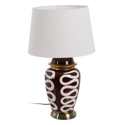 Luminária de Mesa Branco-Castanho Porcelana 24 X 24 X 50 Cm