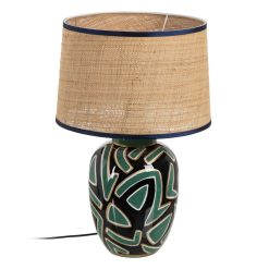 Luminária de Mesa Preto-Verde Porcelana 23 X 23 X 40 Cm