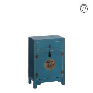 Mesa de Cabeceira 2 Portas E 1 Gaveta Azul Mdf- 45 X 26 X 69 Cm