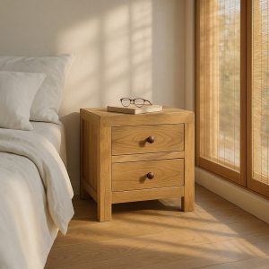 Mesa de Cabeceira Natural Mindi Madeira Quarto 45 X 35 X 50 Cm