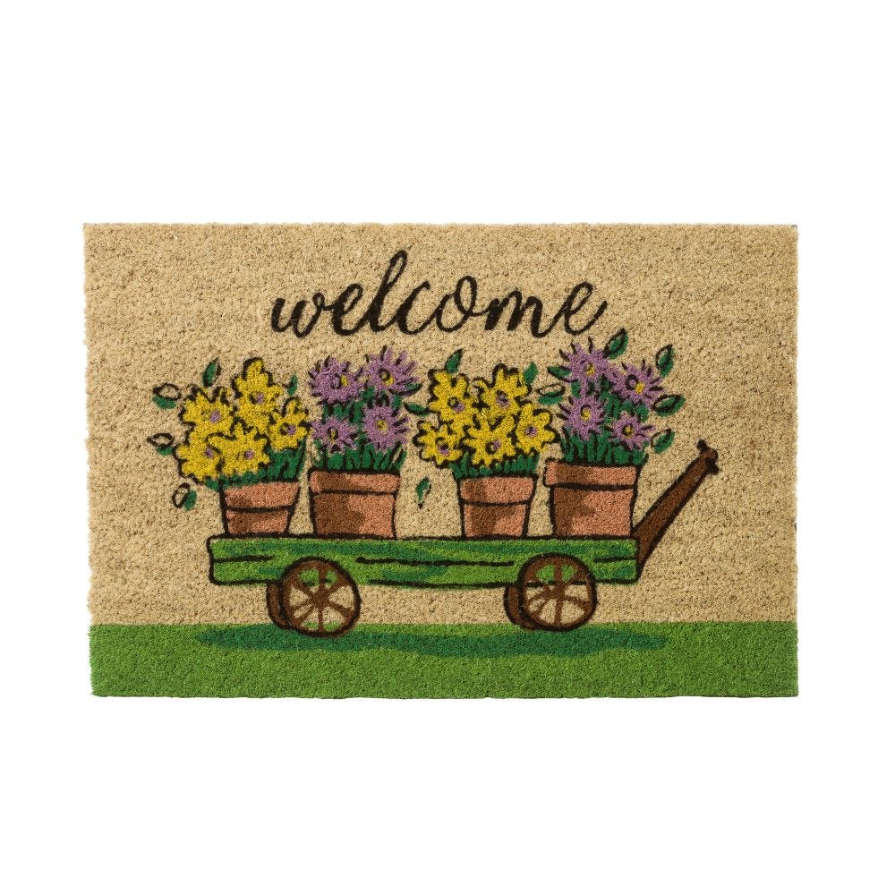 Tapede De Entrada Floral Fibra De Coco 60 X 40 X 1