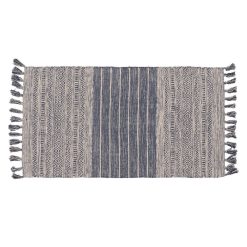 Tapete Azul-Branco Poliester-Algodão 80 X 150 Cm