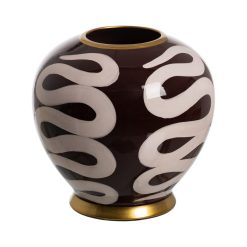 Vaso Branco-Castanho Porcelana 20 X 20 X 21 Cm