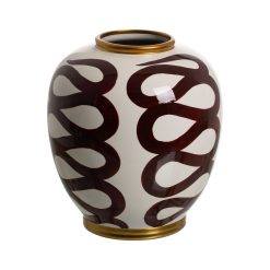 Vaso Branco-Castanho Porcelana 25 X 25 X 29 Cm