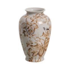 Vaso Branco-Castanho Porcelana Decoração 19 X 19 X 33 Cm