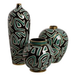Alternative view of Vaso Preto-Verde Porcelana Decoração 28 X 28 X 34 Cm