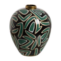 Vaso Preto-Verde Porcelana Decoração 28 X 28 X 34 Cm