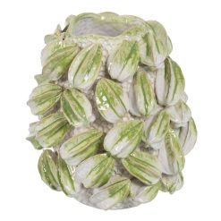 Vaso Verde-Branco Cerâmica Decoração 32 X 31
